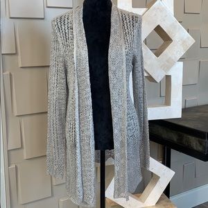 Belldini cardigan jacket top gray crochet loose knit long sleeve Size Large